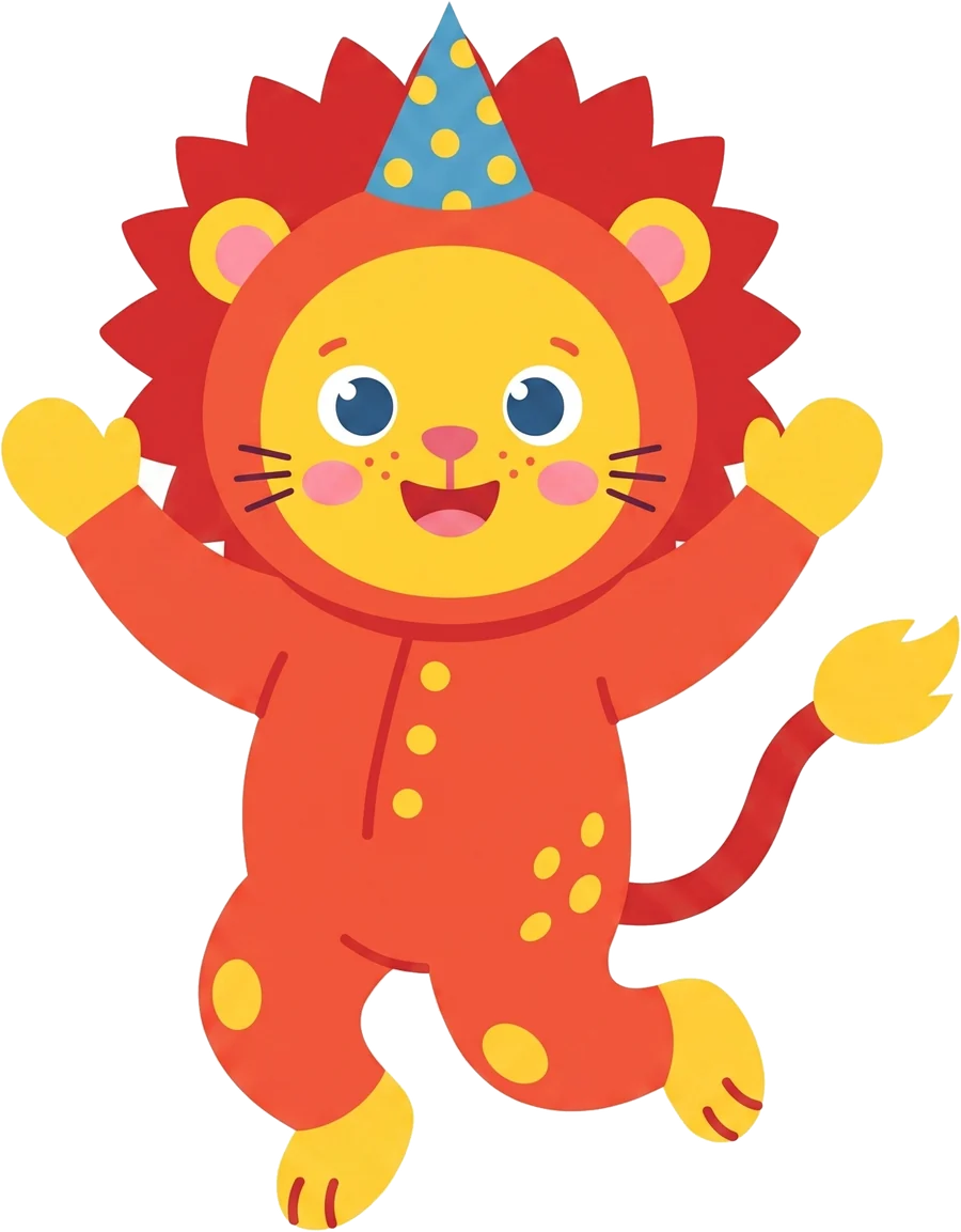 Nene León saltando de alegría con gorrito de fiesta